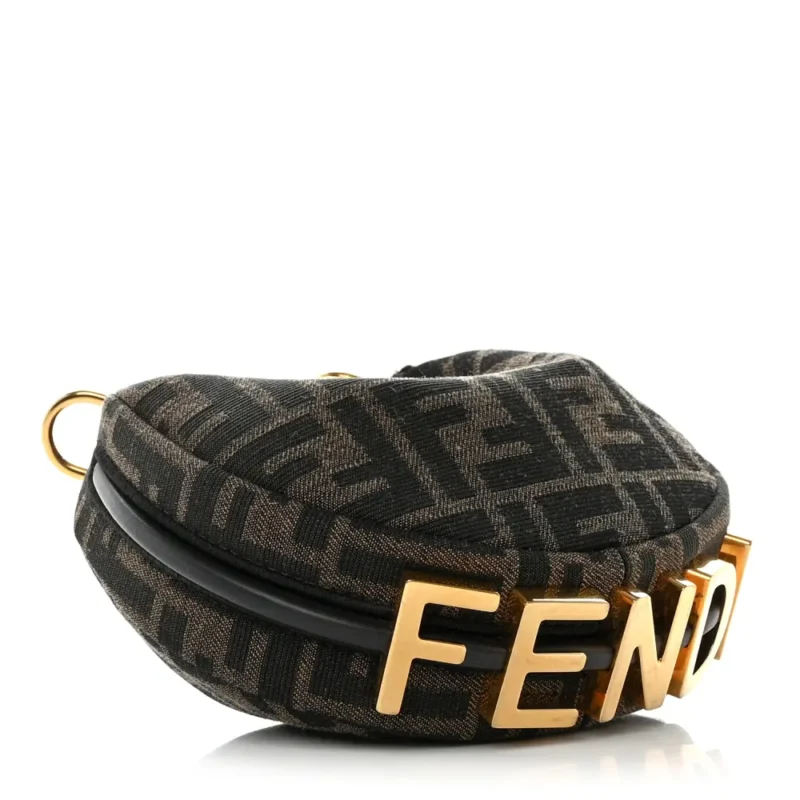 FENDI NANO FF 1974 FENDIGRAPHY HOBO CHARM TOBACCO/MORO JACQUARD FABRIC GOLD HARDWARE - Image 6
