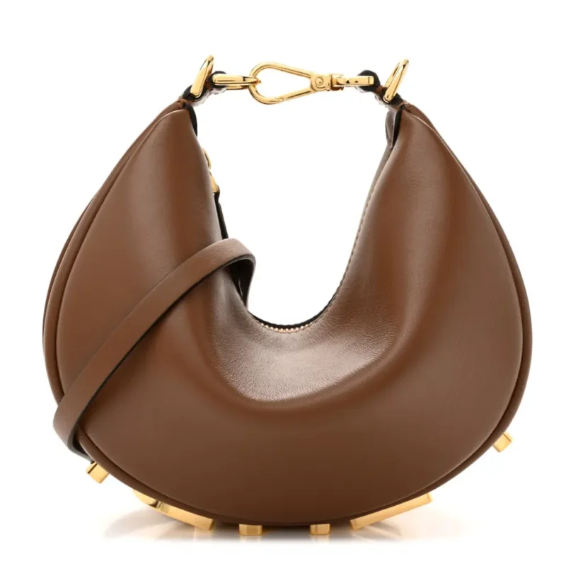 FENDI MINI FENDIGRAPHY HOBO BAG BRANDY MATTE GRACE VITELLO LEATHER GOLD HARDWARE