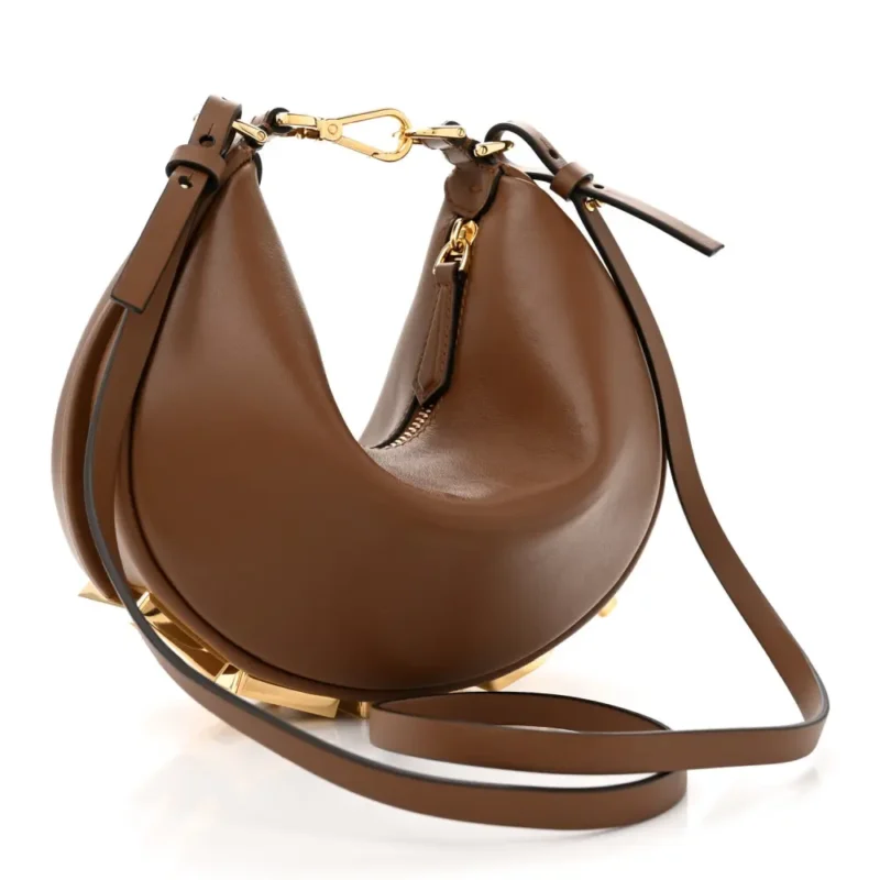 FENDI MINI FENDIGRAPHY HOBO BAG BRANDY MATTE GRACE VITELLO LEATHER GOLD HARDWARE - Image 3