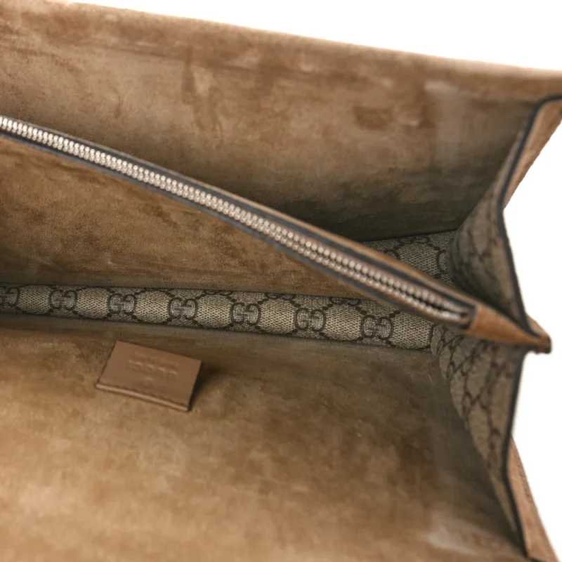GUCCI SMALL DIONYSUS SHOULDER BAG TAUPE GG SUPREME MONOGRAM CANVAS AGED SILVER HARDWARE - Image 7