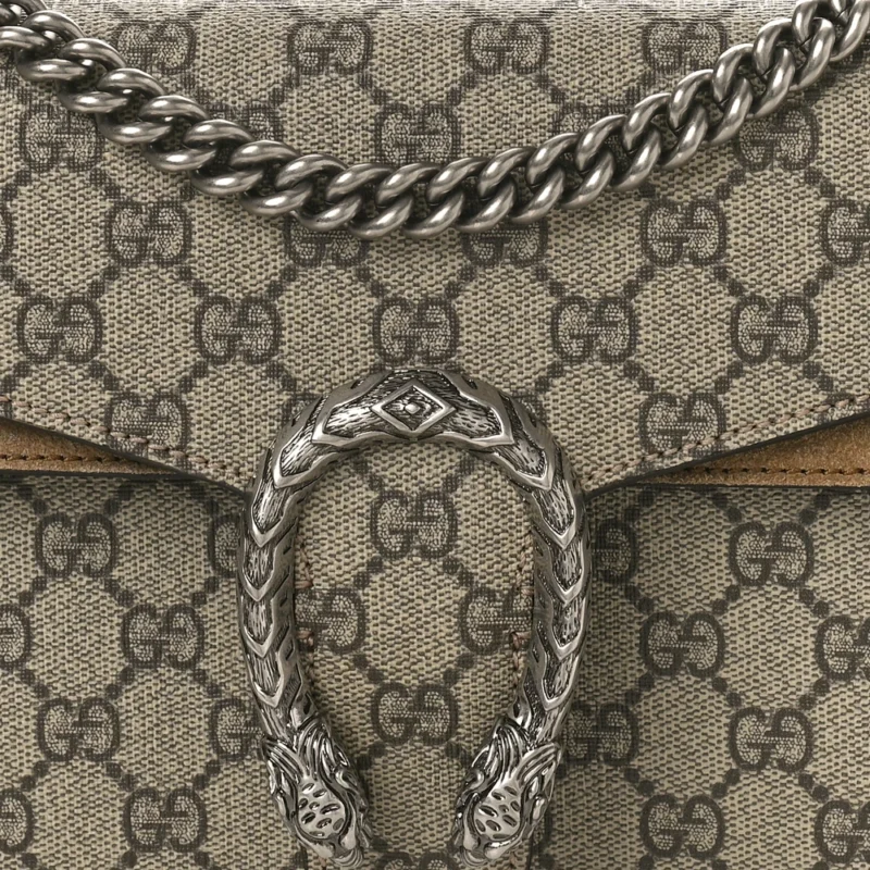 GUCCI SMALL DIONYSUS SHOULDER BAG TAUPE GG SUPREME MONOGRAM CANVAS AGED SILVER HARDWARE - Image 8