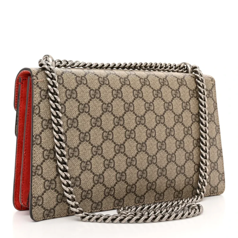 GUCCI SMALL DIONYSUS SHOULDER BAG RED GG SUPREME MONOGRAM COATED CANVAS AGED SILVER HARDWARE - Image 3