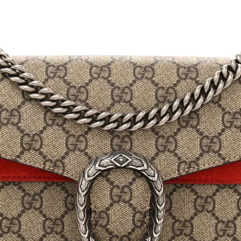 GUCCI SMALL DIONYSUS SHOULDER BAG RED GG SUPREME MONOGRAM COATED CANVAS AGED SILVER HARDWARE - Image 8