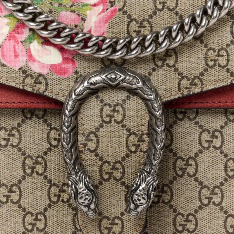 GUCCI SMALL BLOOMS DIONYSUS SHOULDER BAG BEIGE MULTICOLOR / DRY ROSE GG SUPREME MONOGRAM CANVAS AGED SILVER HARDWARE - Image 8