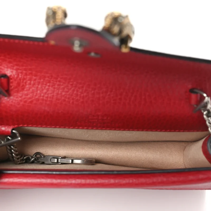 GUCCI MINI SUPER DIONYSUS SHOULDER BAG HIBISCUS RED CALFSKIN LEATHER AGED SILVER HARDWARE - Image 7