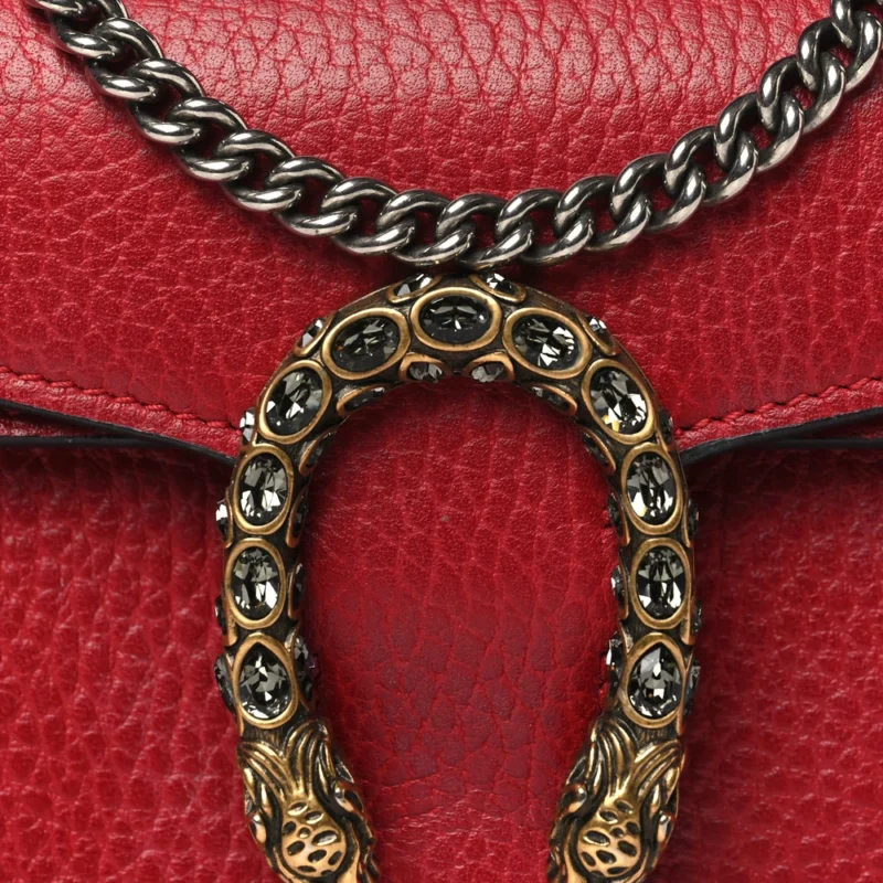 GUCCI MINI SUPER DIONYSUS SHOULDER BAG HIBISCUS RED CALFSKIN LEATHER AGED SILVER HARDWARE - Image 8