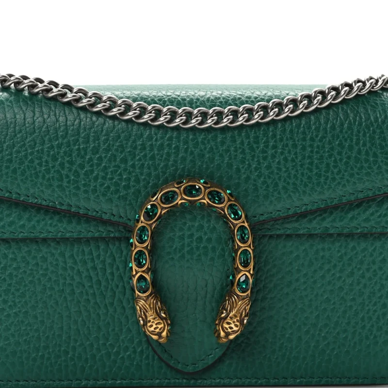 GUCCI MINI SUPER DIONYSUS SHOULDER BAG EMERALD DOLLAR CALFSKIN LEATHER & CRYSTAL MIXED METAL HARDWARE - Image 8