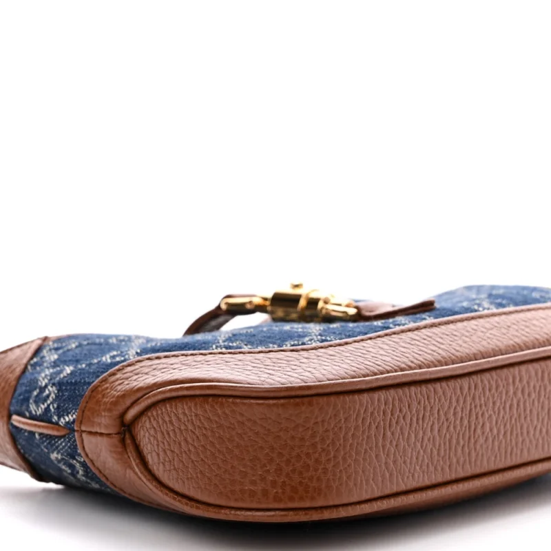 GUCCI MINI JACKIE 1961 HOBO BLUE TEA / CUIR NEW DENIM GG MONOGRAM & CALFSKIN LEATHER GOLD HARDWARE - Image 5