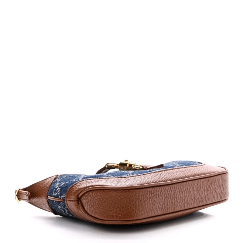 GUCCI MINI JACKIE 1961 HOBO BLUE TEA / CUIR NEW DENIM GG MONOGRAM & CALFSKIN LEATHER GOLD HARDWARE - Image 6
