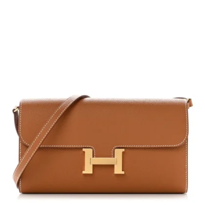 HERMERS CONSTANCE LONG WALLET TO GO BROWN EPSOM LEATHER GOLD HARDWARE
