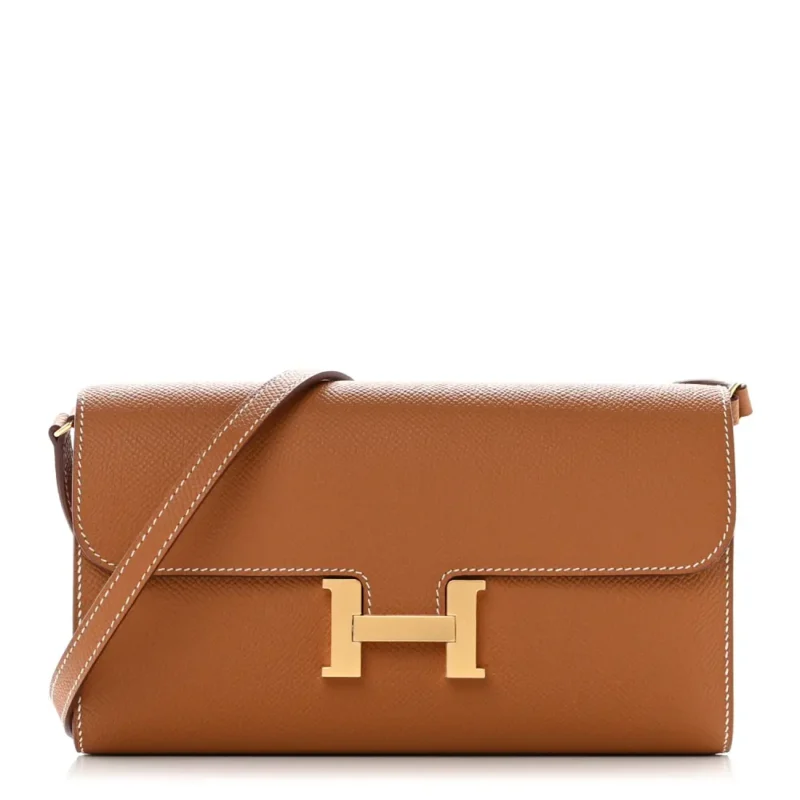 HERMERS CONSTANCE LONG WALLET TO GO BROWN EPSOM LEATHER GOLD HARDWARE