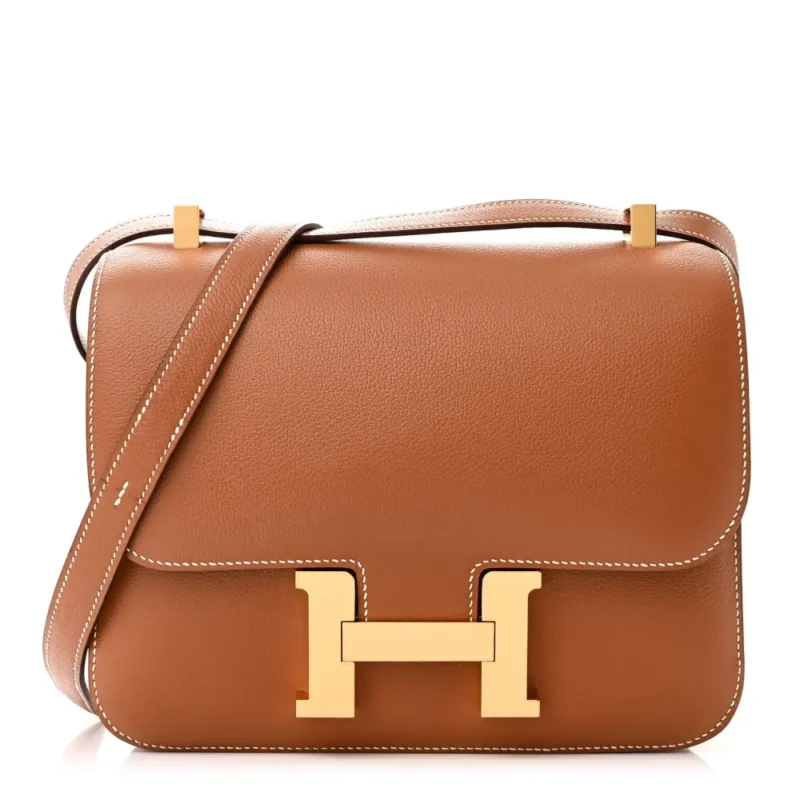 HERMERS CONSTANCE 24 BROWN EVERCOLOR LEATHER GOLD HARDWARE