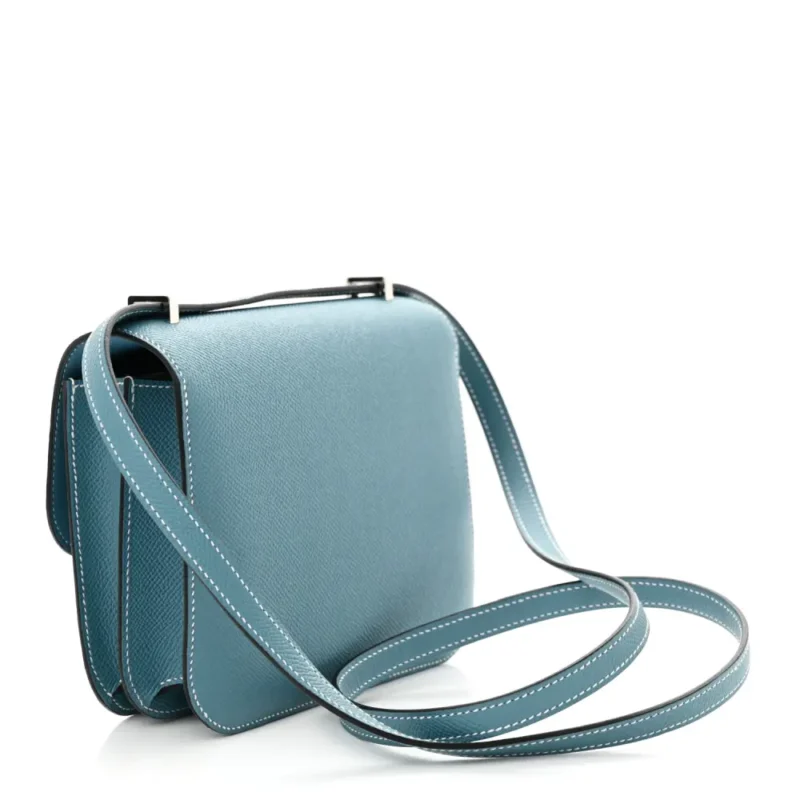 HERMERS CONSTANCE 18 NEW BLUE JEAN EPSOM LEATHER SILVER HARDWARE - Image 3