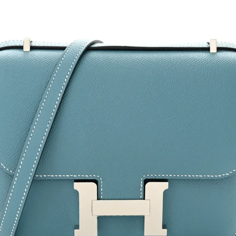 HERMERS CONSTANCE 18 NEW BLUE JEAN EPSOM LEATHER SILVER HARDWARE - Image 9