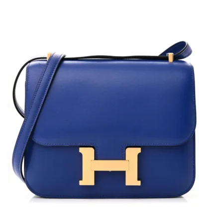 HERMERS CONSTANCE 18 BLEU BLEU ELECTRIQUE TADELAKT LEATHER GOLD HARDWARE