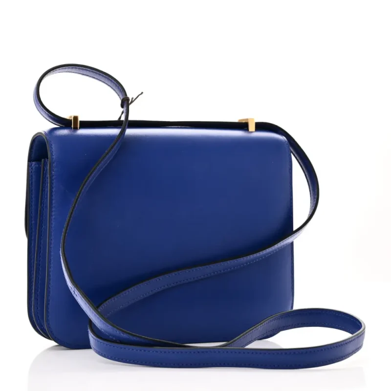 HERMERS CONSTANCE 18 BLEU BLEU ELECTRIQUE TADELAKT LEATHER GOLD HARDWARE - Image 3