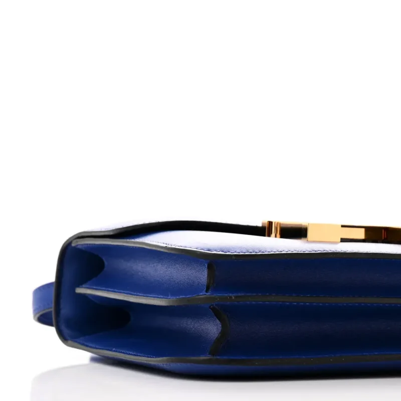 HERMERS CONSTANCE 18 BLEU BLEU ELECTRIQUE TADELAKT LEATHER GOLD HARDWARE - Image 4