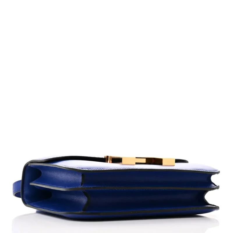 HERMERS CONSTANCE 18 BLEU BLEU ELECTRIQUE TADELAKT LEATHER GOLD HARDWARE - Image 6