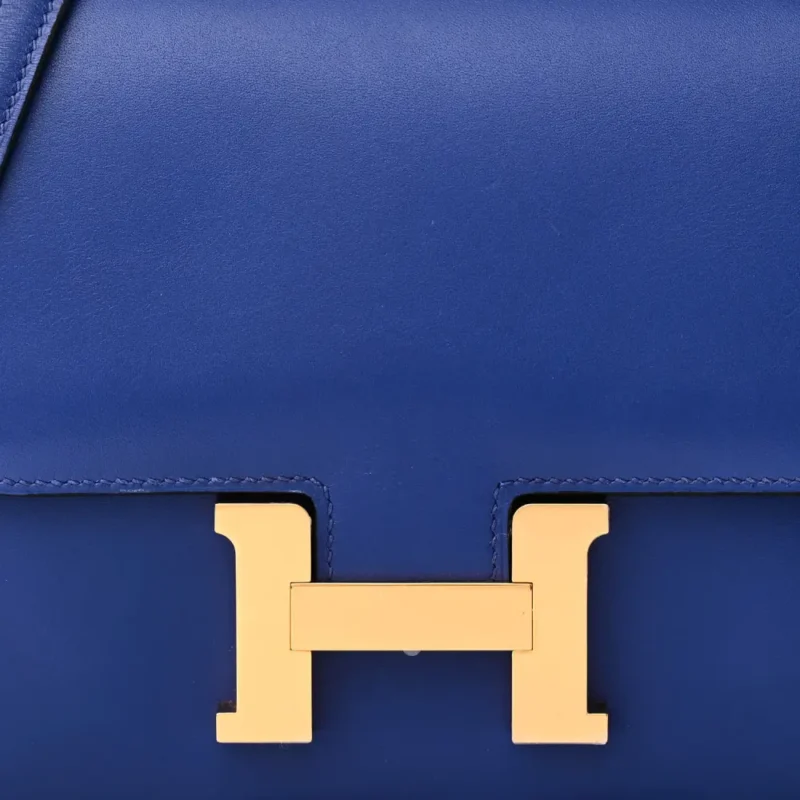 HERMERS CONSTANCE 18 BLEU BLEU ELECTRIQUE TADELAKT LEATHER GOLD HARDWARE - Image 8