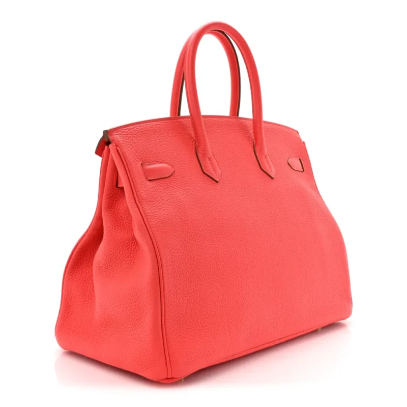 HERMERS BIRKIN 35 ROSE JAIPUR TAURILLON CLEMENCE LEATHER GOLD HARDWARE - Image 3