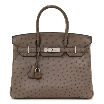 HERMERS BIRKIN 30 GRIS TOURTERELLE OSTRICH LEATHER PALLADIUM HARDWARE