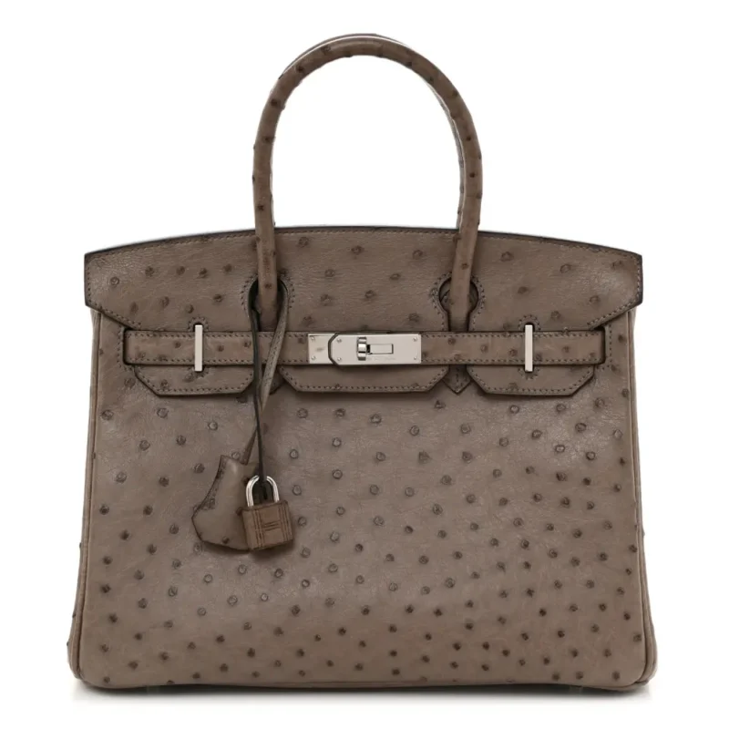 HERMERS BIRKIN 30 GRIS TOURTERELLE OSTRICH LEATHER PALLADIUM HARDWARE
