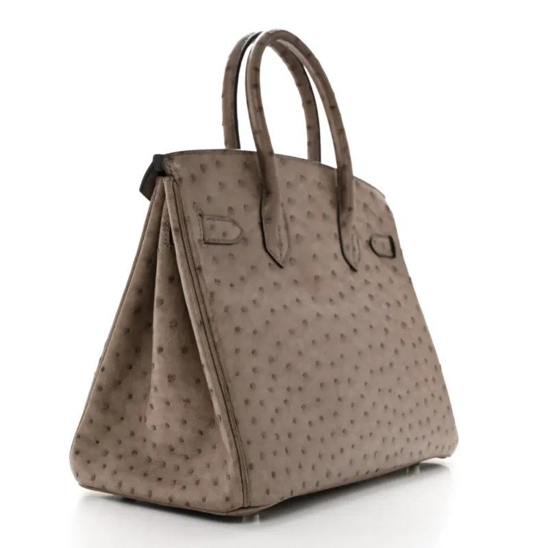 HERMERS BIRKIN 30 GRIS TOURTERELLE OSTRICH LEATHER PALLADIUM HARDWARE - Image 3