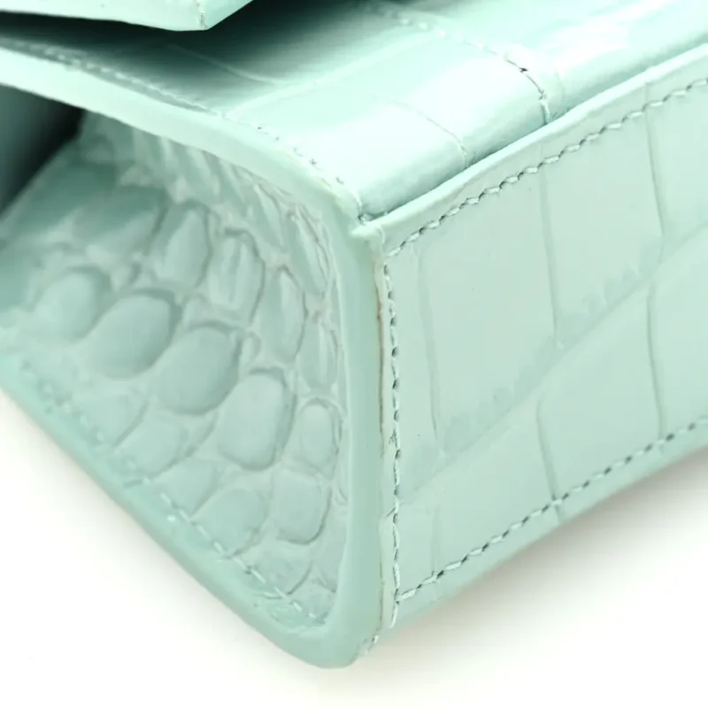 BALENCIAGA HOURGLASS MINI TOP HANDLE BAG WITH CHAIN GREEN ACQUA CROCODILE EMBOSSED SHINY CALFSKIN LEATHER - Image 5