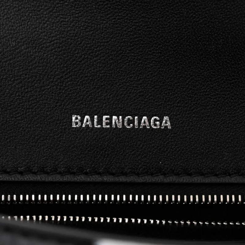 BALENCIAGA SMALL HOURGLASS TOP HANDLE BAG BLACK/WHITE SMOOTH CALFSKIN LEATHER SPRAY POLKA DOT SILVER HARDWARE - Image 2