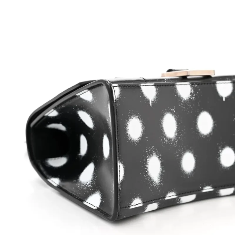 BALENCIAGA SMALL HOURGLASS TOP HANDLE BAG BLACK/WHITE SMOOTH CALFSKIN LEATHER SPRAY POLKA DOT SILVER HARDWARE - Image 4