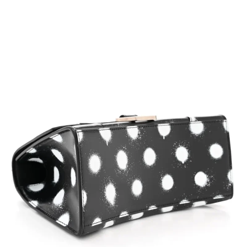 BALENCIAGA SMALL HOURGLASS TOP HANDLE BAG BLACK/WHITE SMOOTH CALFSKIN LEATHER SPRAY POLKA DOT SILVER HARDWARE - Image 5