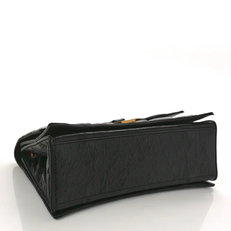 BALENCIAGA MEDIUM CRUSH CHAIN BAG BLACK QUILTED CRUSHED CALFSKIN LEATHER GOLD HARDWARE - Image 6