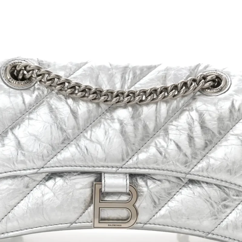 BALENCIAGA SMALL CRUSH CHAIN BAG BEIGE QUILTED CRUSHED CALFSKIN LEATHER SILVER HARDWARE - Image 8