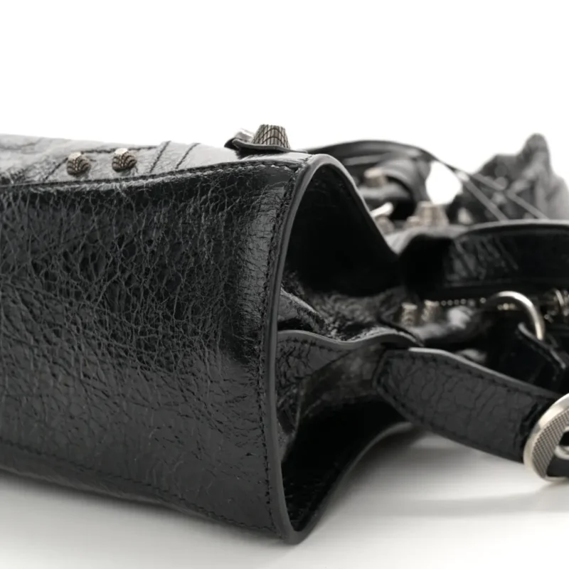 BALENCIAGA XS NEO CAGOLE HANDBAG BLACK AGNEAU ARENA LEATHER SILVER HARDWARE - Image 4