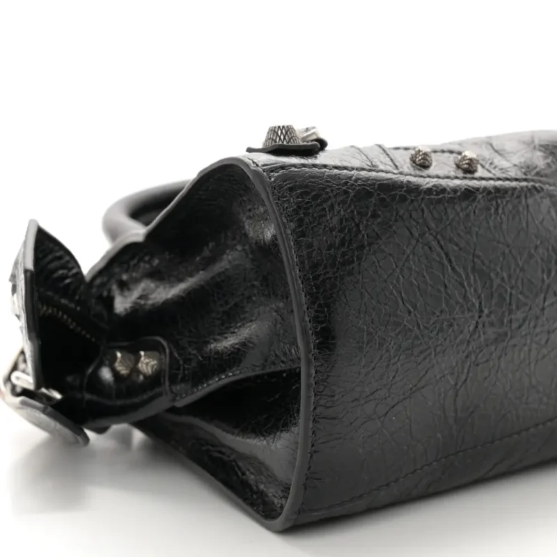 BALENCIAGA XS NEO CAGOLE HANDBAG BLACK AGNEAU ARENA LEATHER SILVER HARDWARE - Image 5