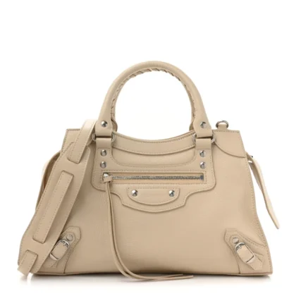 BALENCIAGA S NEO CLASSIC CITY BAG CREAM GRAINED CALFSKIN LEATHER SILVER HARDWARE