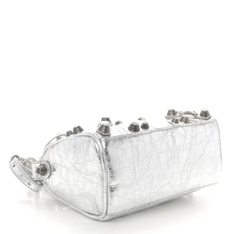 BALENCIAGA CRYSTAL NEO NANO CAGOLE HANDBAG SILVER AGNEAU ARENA LEATHER SILVER HARDWARE - Image 6