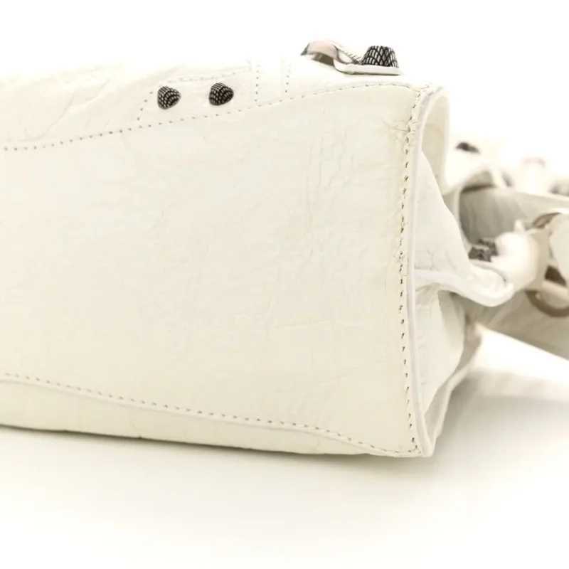 BALENCIAGA XS NEO CAGOLE HANDBAG OPTIC WHITE AGNEAU ARENA LEATHER SILVER HARDWARE - Image 4