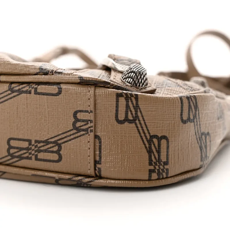BALENCIAGA BB LE CAGOLE MINI PURSE WITH CHAIN BEIGE/BROWN COATED CANVAS MONOGRAM SILVER HARDWARE - Image 5