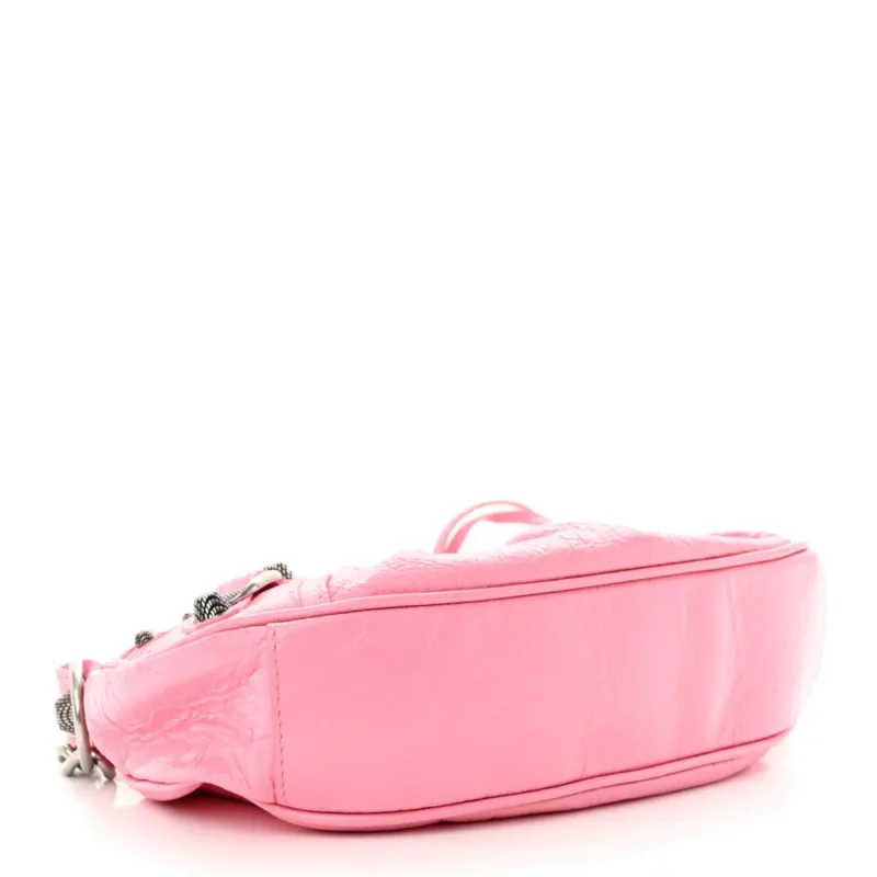BALENCIAGA XS LE CAGOLE SHOULDER BAG CANDY PINK AGNEAU ARENA LEATHER SILVER HARDWARE - Image 6