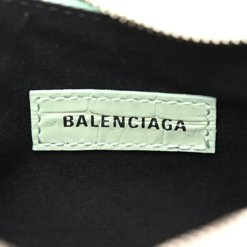 BALENCIAGA XS LE CAGOLE SHOULDER BAG LIGHT GREEN CROCODILE EMBOSSED EXTRA SUPPLE CALFSKIN LEATHER BLACK HARDWARE - Image 2