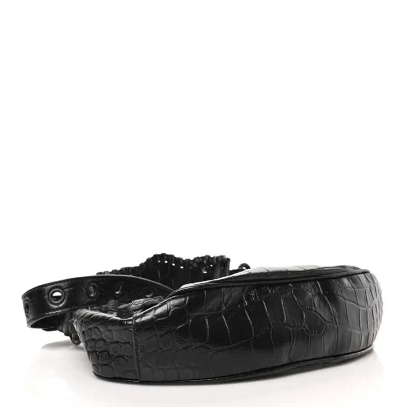 BALENCIAGA XS MONOCHROME LE CAGOLE SHOULDER BAG BLACK CROCODILE EMBOSSED EXTRA SUPPLE CALFSKIN LEATHER BLACK HARDWARE - Image 6