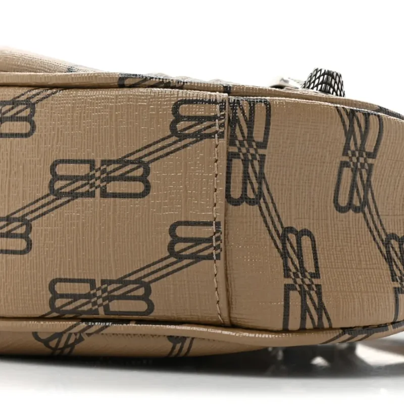 BALENCIAGA XS LE CAGOLE SHOULDER BAG BEIGE/BROWN COATED CANVAS BB MONOGRAM SILVER HARDWARE - Image 4
