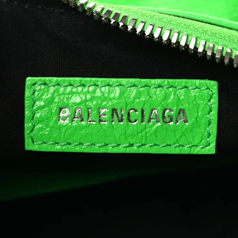 BALENCIAGA XS CRYSTAL LE CAGOLE SHOULDER BAG FLUO GREEN AGNEAU ARENA LEATHER SILVER HARDWARE - Image 2