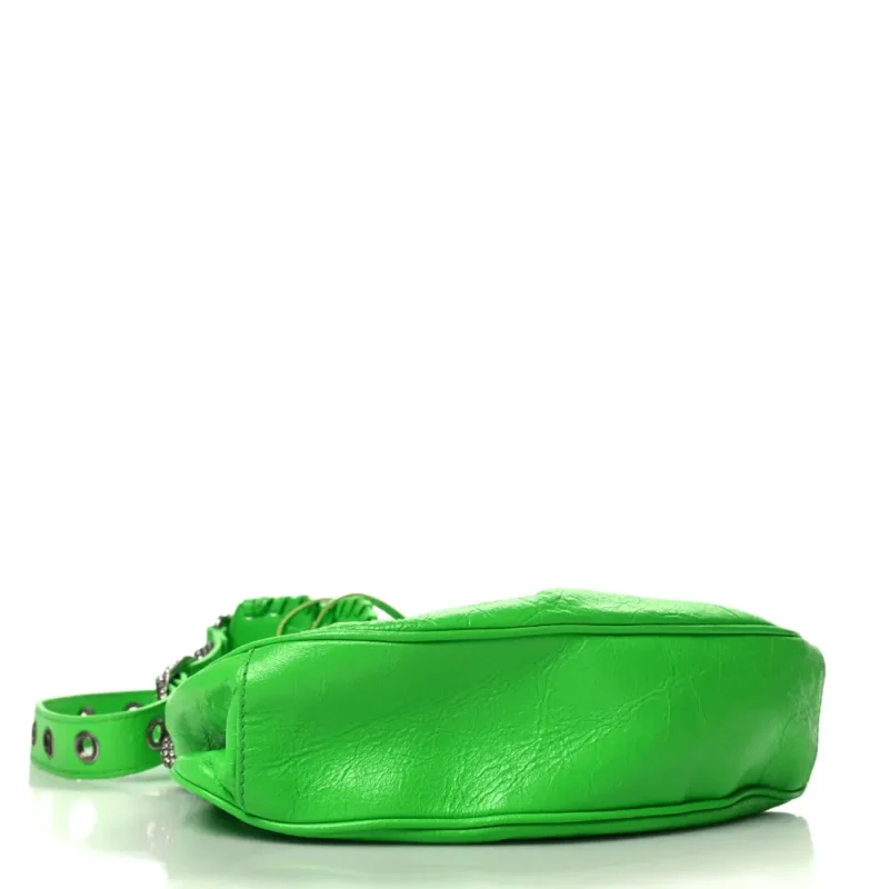 BALENCIAGA XS CRYSTAL LE CAGOLE SHOULDER BAG FLUO GREEN AGNEAU ARENA LEATHER SILVER HARDWARE - Image 6
