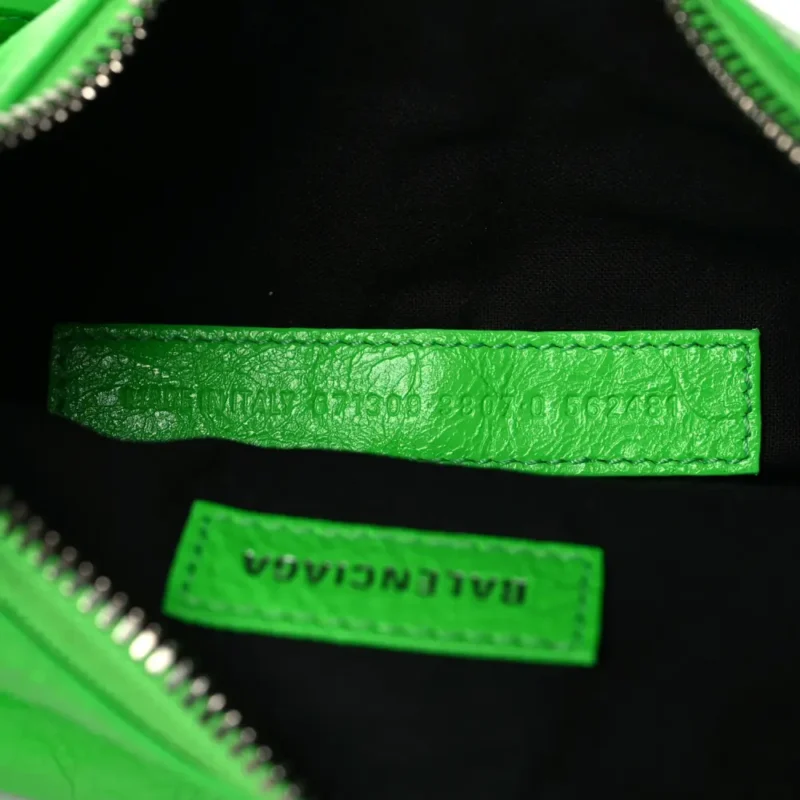BALENCIAGA XS CRYSTAL LE CAGOLE SHOULDER BAG FLUO GREEN AGNEAU ARENA LEATHER SILVER HARDWARE - Image 8