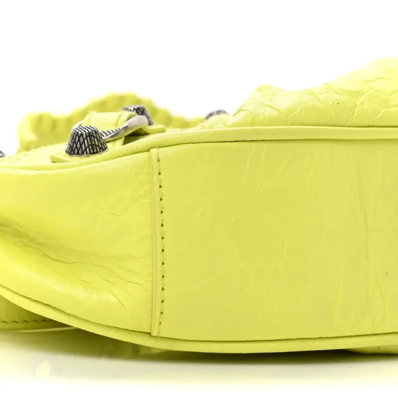 BALENCIAGA XS LE CAGOLE SHOULDER BAG LIME AGNEAU ARENA LEATHER SILVER HARDWARE - Image 4