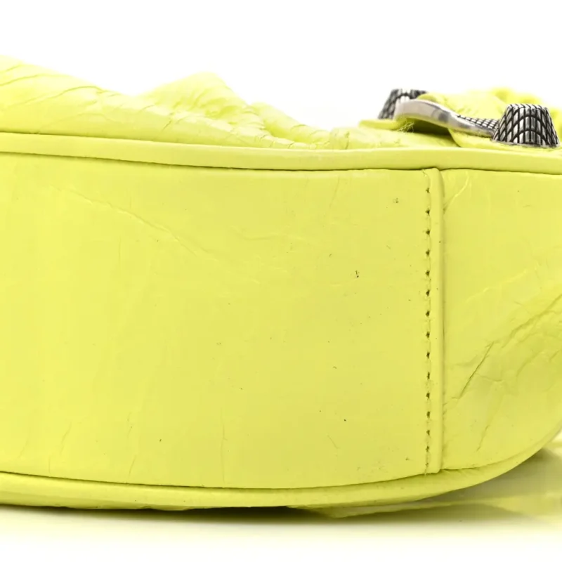 BALENCIAGA XS LE CAGOLE SHOULDER BAG LIME AGNEAU ARENA LEATHER SILVER HARDWARE - Image 5