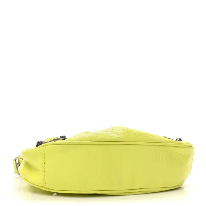 BALENCIAGA XS LE CAGOLE SHOULDER BAG LIME AGNEAU ARENA LEATHER SILVER HARDWARE - Image 6