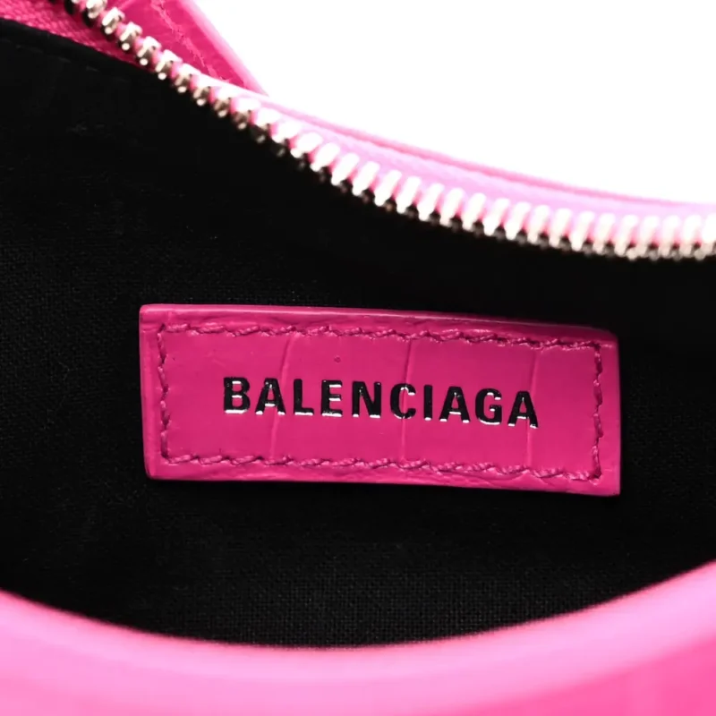 BALENCIAGA XS LE CAGOLE SHOULDER BAG LIPSTICK PINK CROCODILE EXTRA EMBOSSED SUPPLE CALFSKIN LEATHER SILVER HARDWARE - Image 2